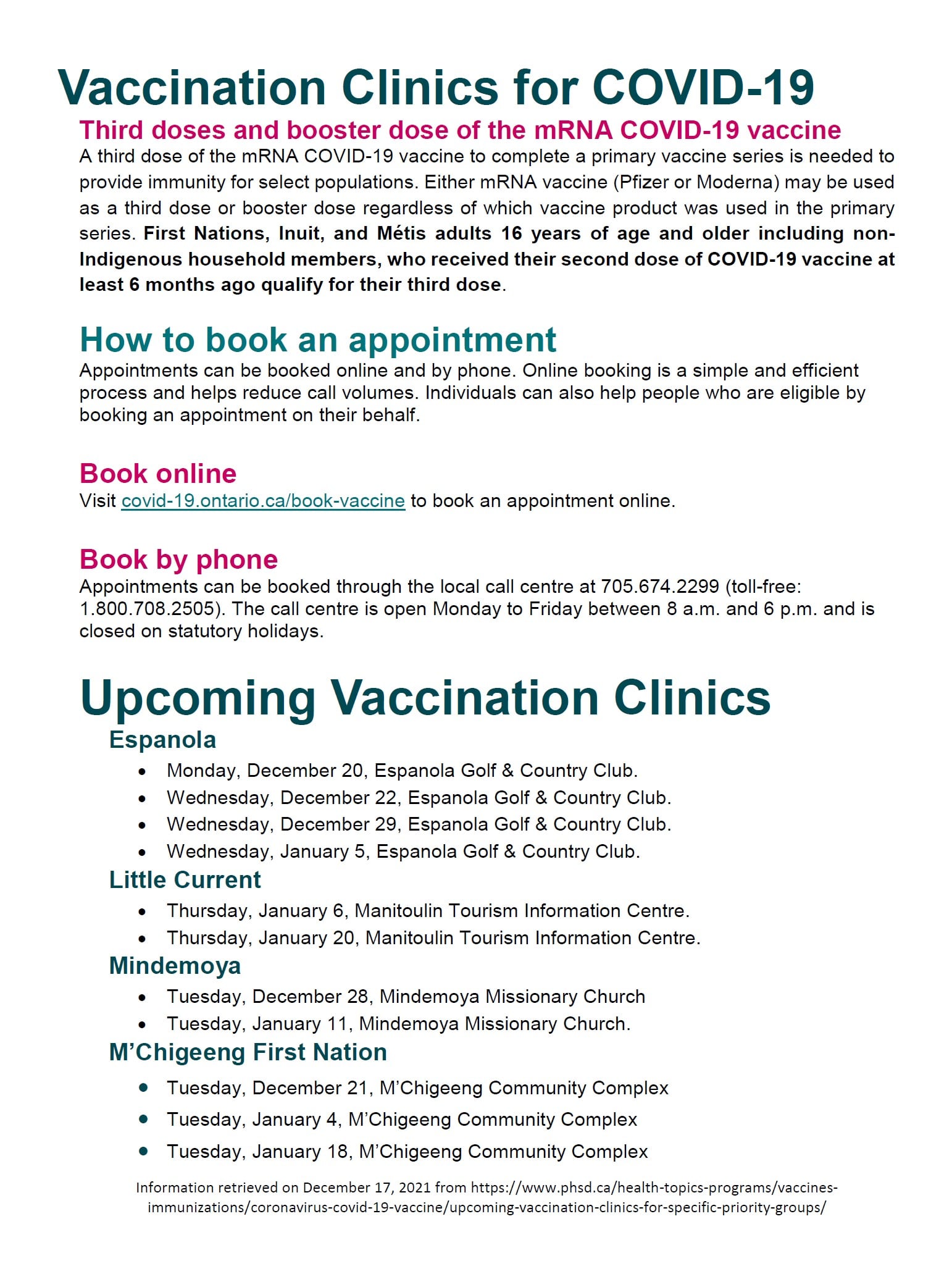 Upcoming Vaccination Clinics